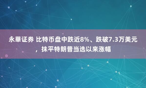 永華证券 比特币盘中跌近8%、跌破7.3万美元，抹平特朗普当选以来涨幅